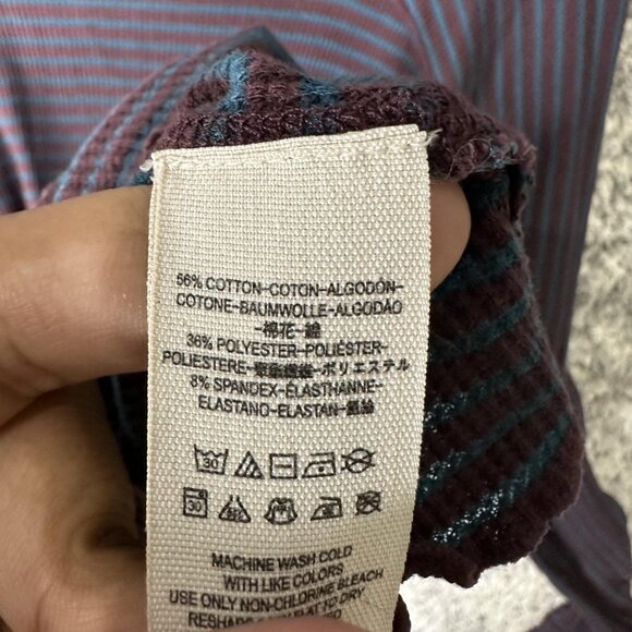 Free People Shirt Womens Large Purple Blue Striped Thermal Long Sleeve Stretch - Picture 6 of 7